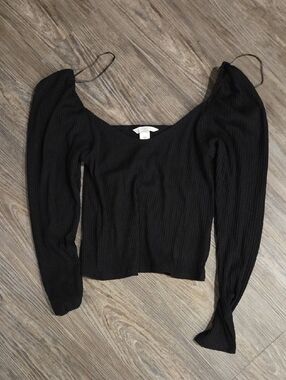 H&M Black Ribbed Long Sleeve Scoop Neck Top